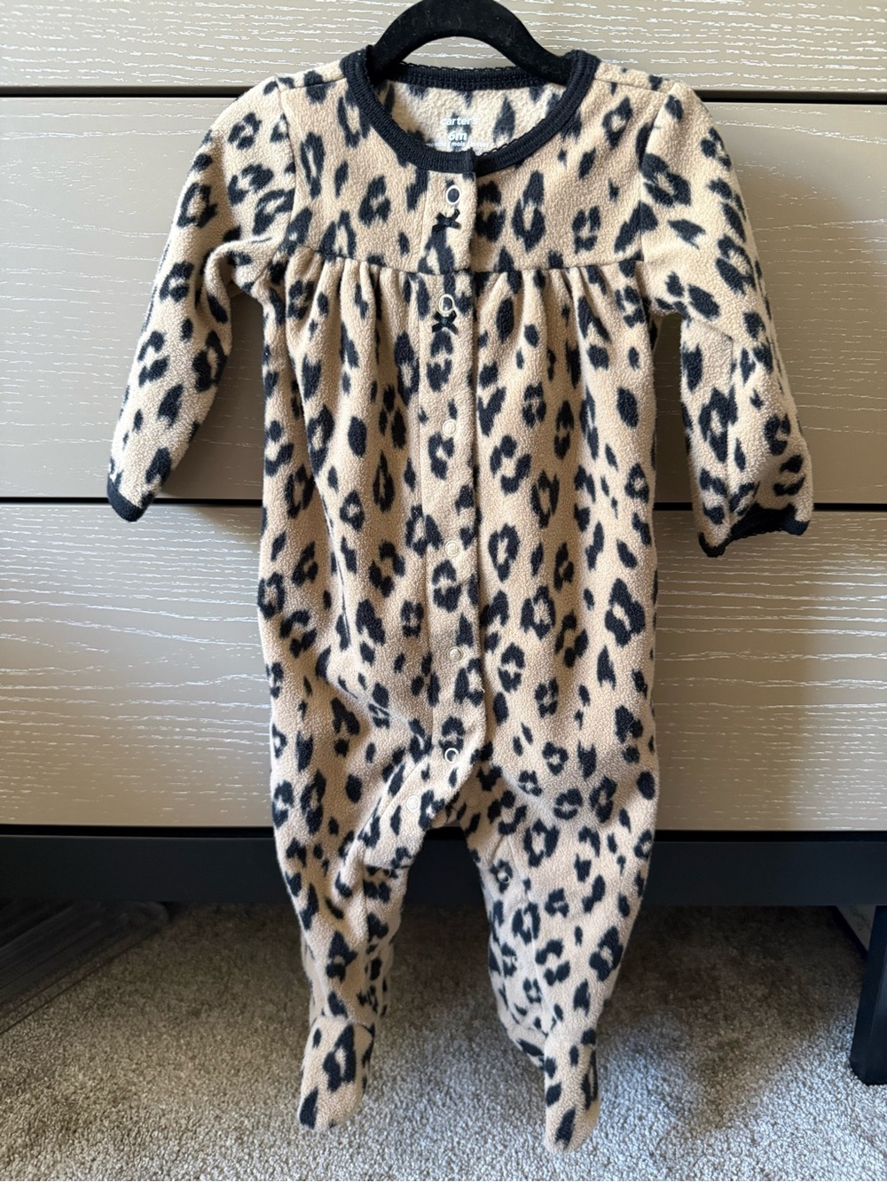 Carter's Beige and Black Leopard Fleece Footie
